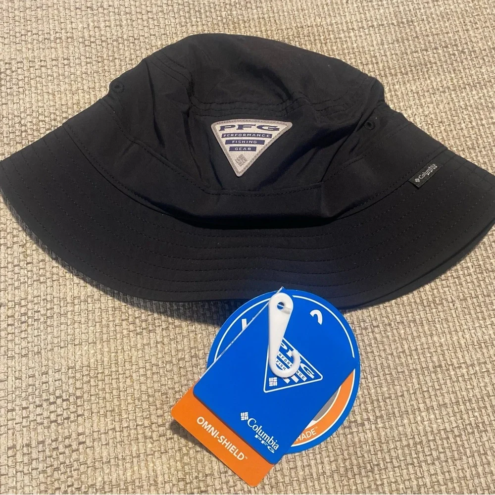 Columbia Black PFG Bucket Hat with Patch Logo